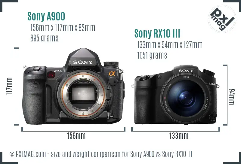 Sony A900 vs Sony RX10 III size comparison