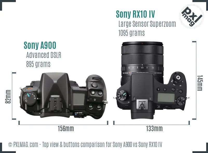 Sony A900 vs Sony RX10 IV top view buttons comparison