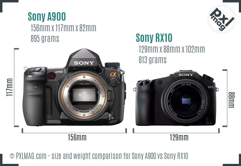 Sony A900 vs Sony RX10 size comparison