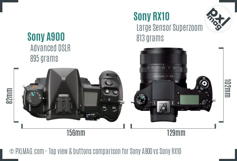 Sony A900 vs Sony RX10 top view buttons comparison