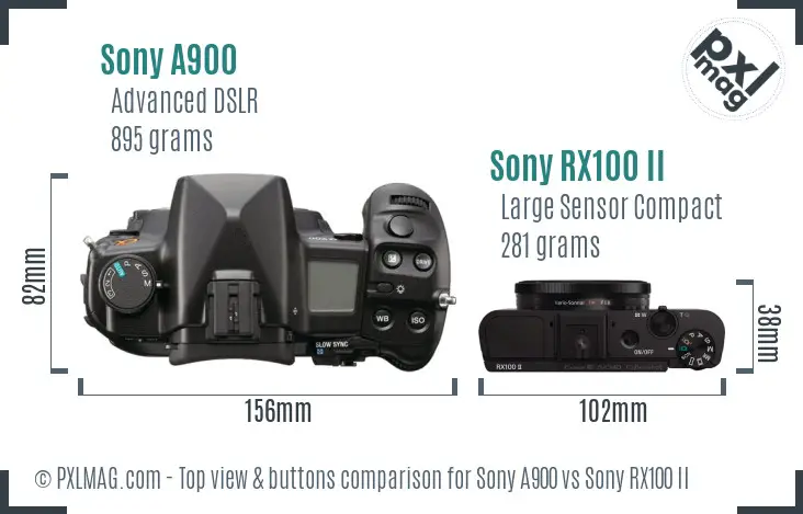 Sony A900 vs Sony RX100 II top view buttons comparison