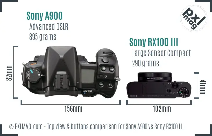 Sony A900 vs Sony RX100 III top view buttons comparison