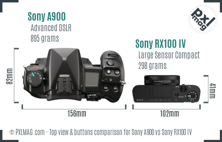 Sony A900 vs Sony RX100 IV top view buttons comparison