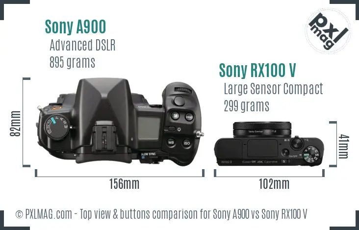 Sony A900 vs Sony RX100 V top view buttons comparison