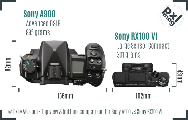Sony A900 vs Sony RX100 VI top view buttons comparison