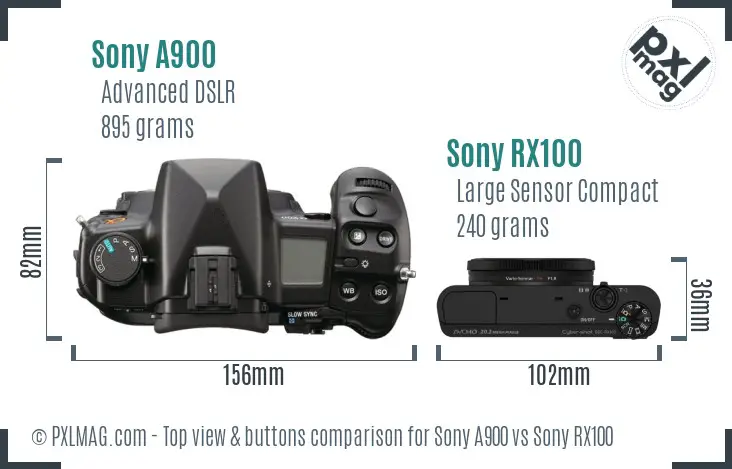 Sony A900 vs Sony RX100 top view buttons comparison