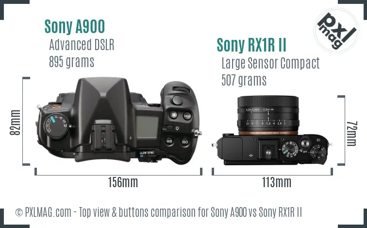 Sony A900 vs Sony RX1R II top view buttons comparison