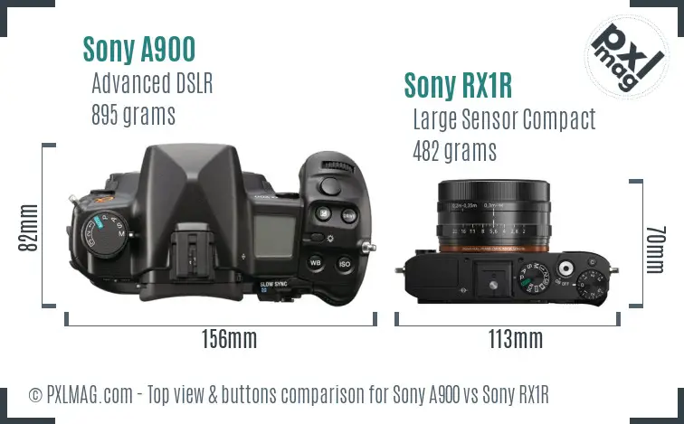 Sony A900 vs Sony RX1R top view buttons comparison