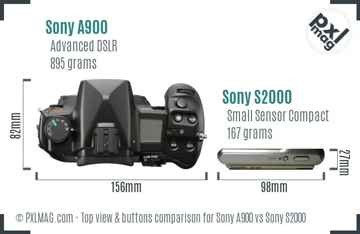 Sony A900 vs Sony S2000 top view buttons comparison