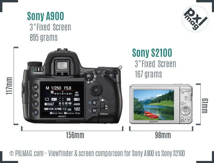 Sony A900 vs Sony S2100 Screen and Viewfinder comparison