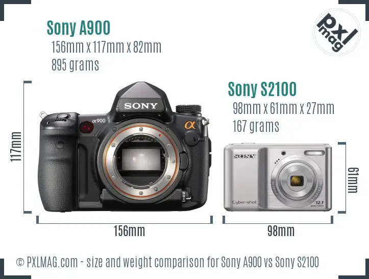 Sony A900 vs Sony S2100 size comparison