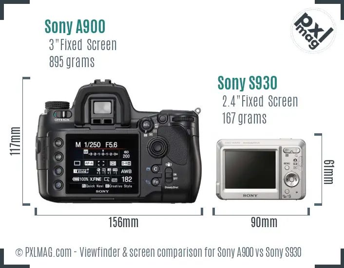 Sony A900 vs Sony S930 Screen and Viewfinder comparison