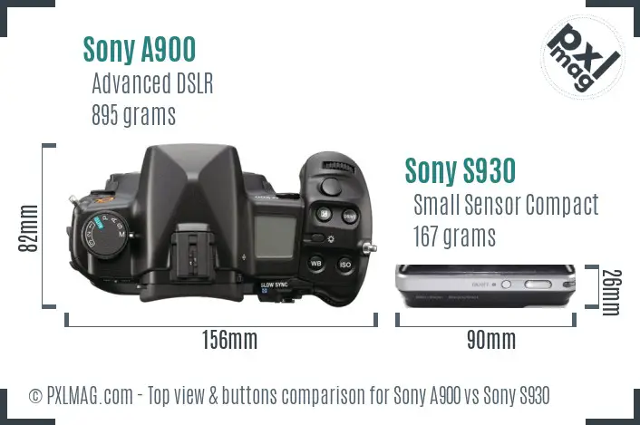Sony A900 vs Sony S930 top view buttons comparison