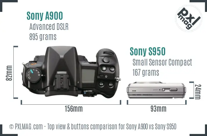Sony A900 vs Sony S950 top view buttons comparison
