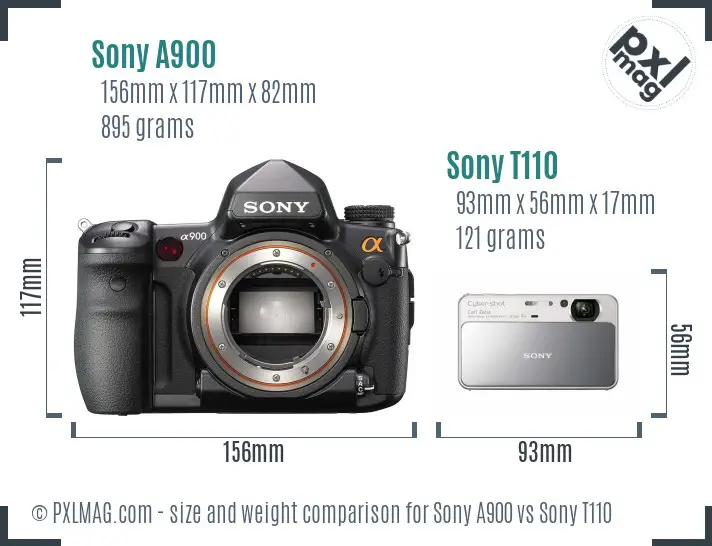Sony A900 vs Sony T110 size comparison