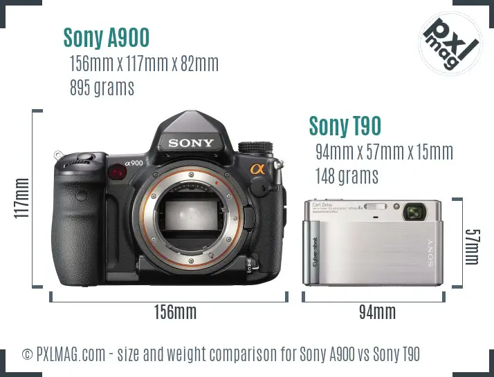 Sony A900 vs Sony T90 size comparison