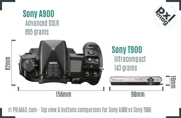 Sony A900 vs Sony T900 top view buttons comparison