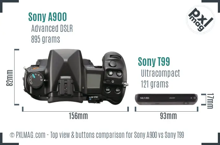 Sony A900 vs Sony T99 top view buttons comparison
