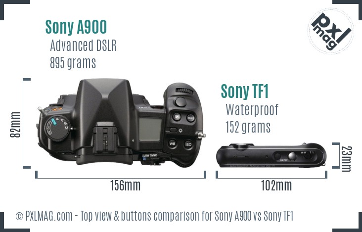 Sony A900 vs Sony TF1 top view buttons comparison