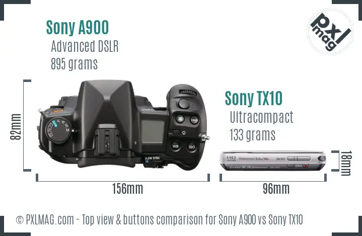 Sony A900 vs Sony TX10 top view buttons comparison
