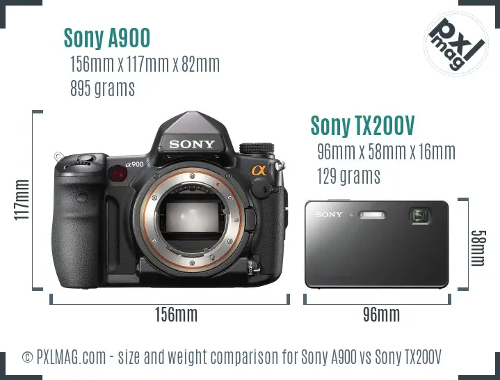 Sony A900 vs Sony TX200V size comparison