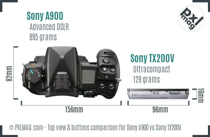 Sony A900 vs Sony TX200V top view buttons comparison