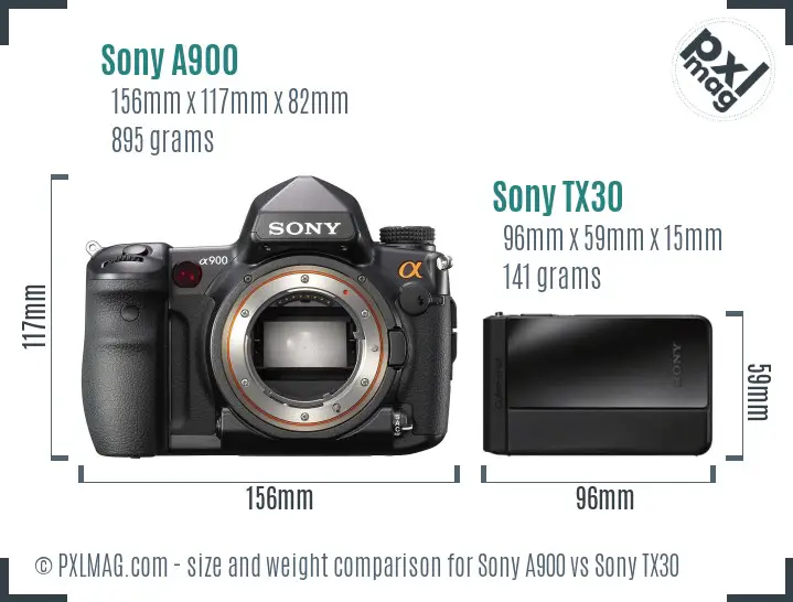 Sony A900 vs Sony TX30 size comparison