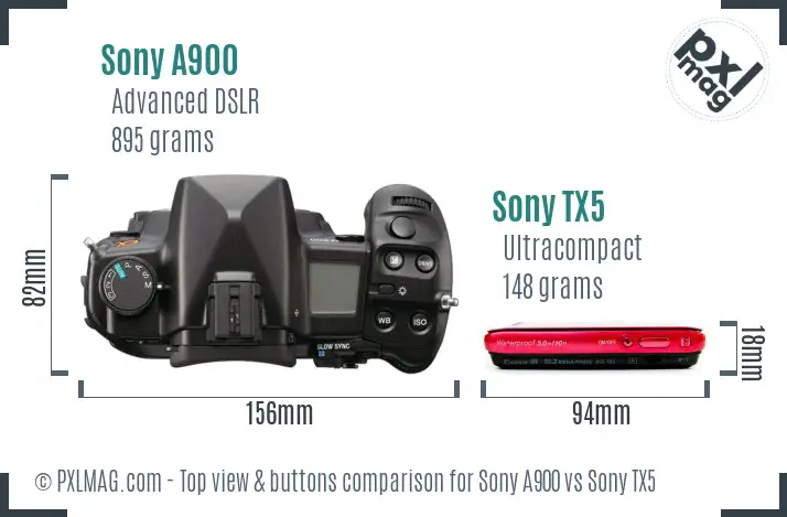 Sony A900 vs Sony TX5 top view buttons comparison