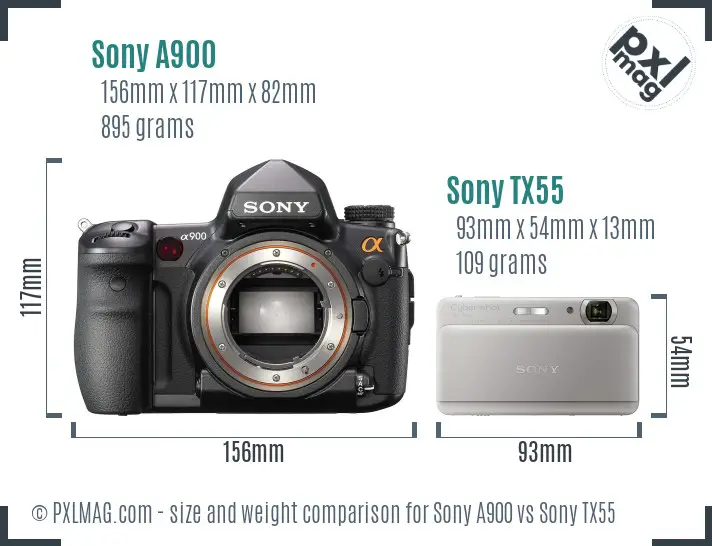 Sony A900 vs Sony TX55 size comparison