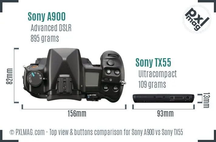 Sony A900 vs Sony TX55 top view buttons comparison