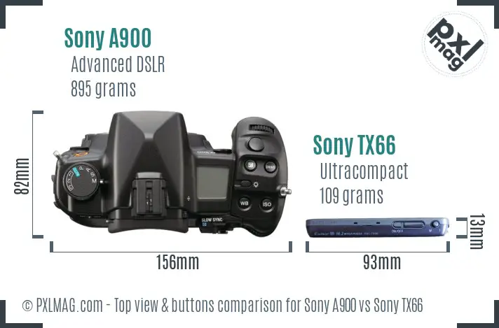 Sony A900 vs Sony TX66 top view buttons comparison