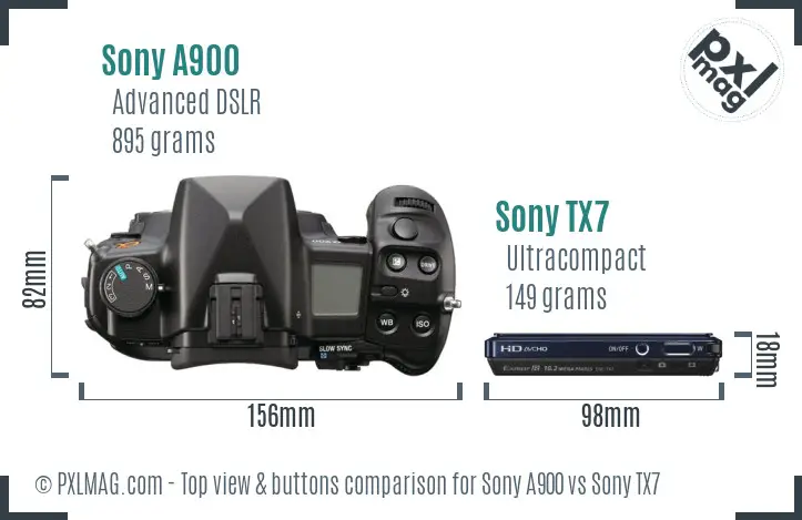 Sony A900 vs Sony TX7 top view buttons comparison