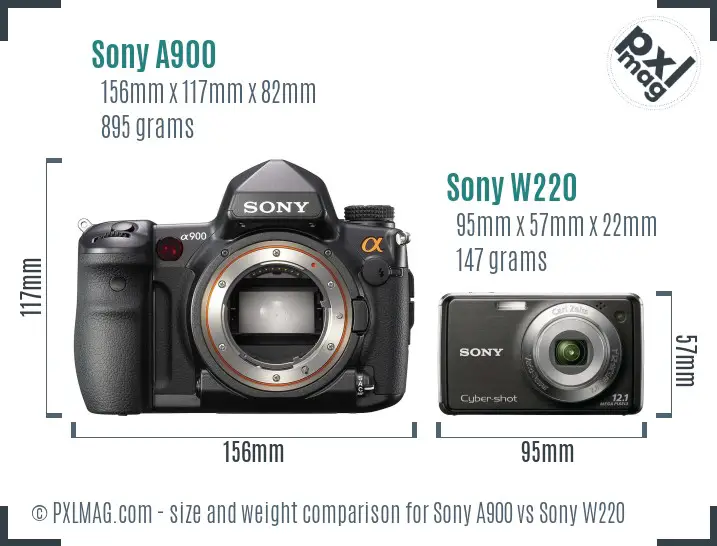 Sony A900 vs Sony W220 size comparison
