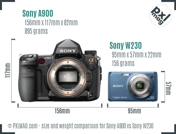 Sony A900 vs Sony W230 size comparison