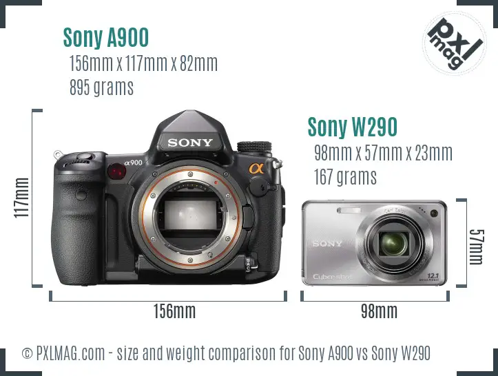 Sony A900 vs Sony W290 size comparison