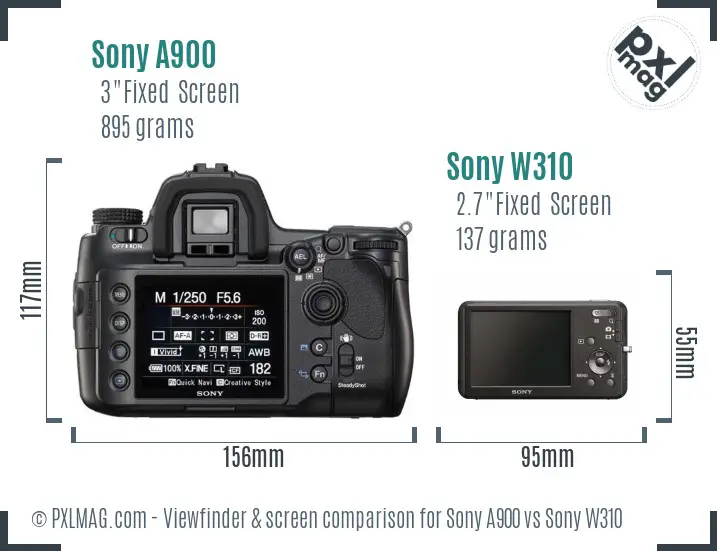 Sony A900 vs Sony W310 Screen and Viewfinder comparison