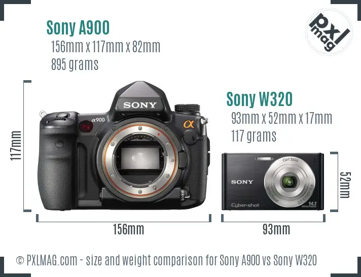 Sony A900 vs Sony W320 size comparison