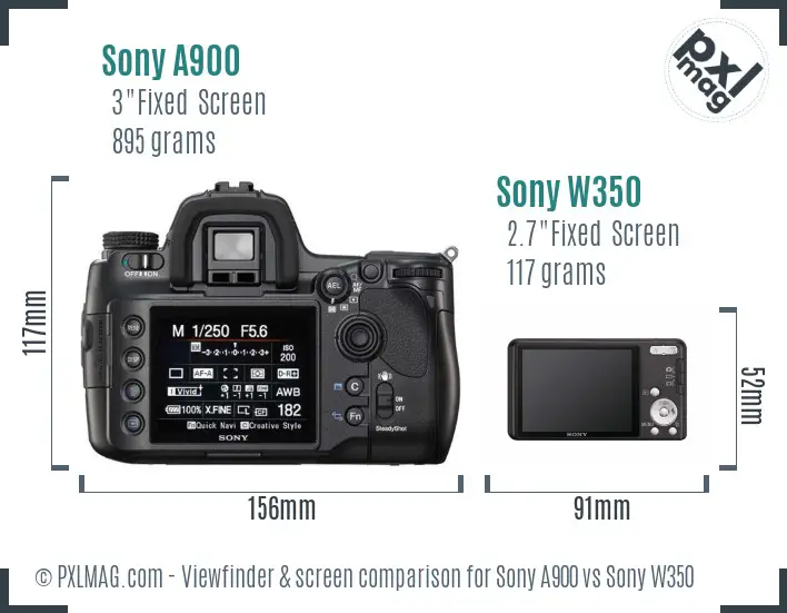 Sony A900 vs Sony W350 Screen and Viewfinder comparison