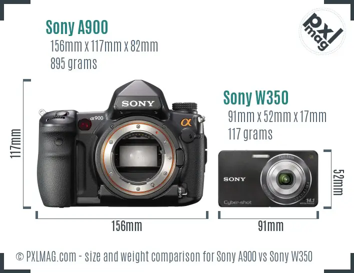 Sony A900 vs Sony W350 size comparison