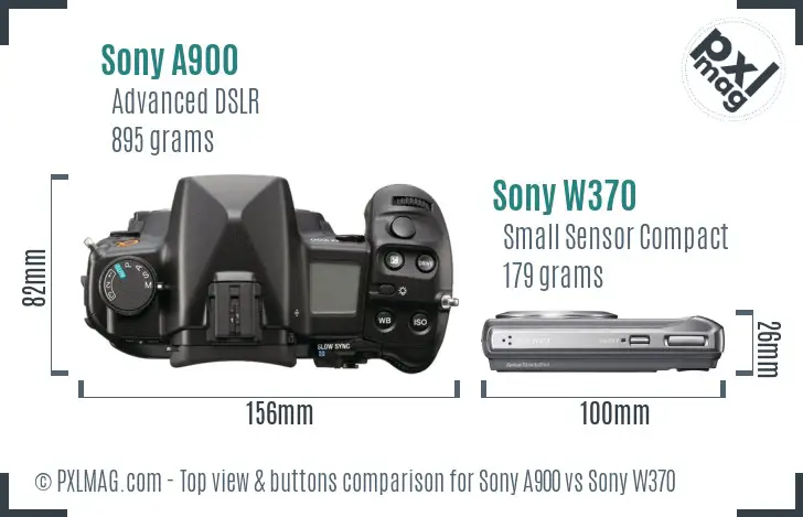 Sony A900 vs Sony W370 top view buttons comparison