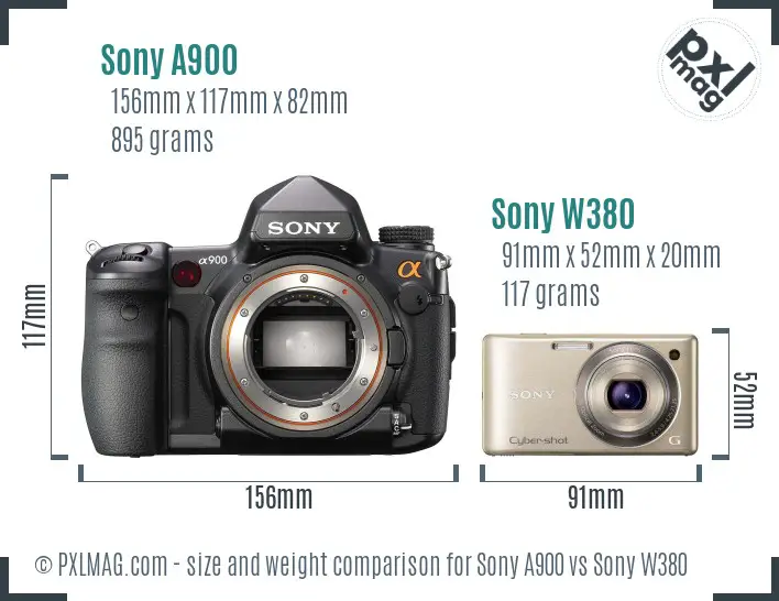 Sony A900 vs Sony W380 size comparison