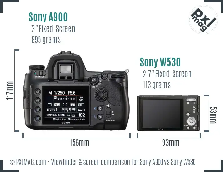 Sony A900 vs Sony W530 Screen and Viewfinder comparison