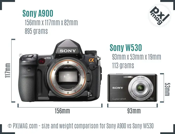 Sony A900 vs Sony W530 size comparison