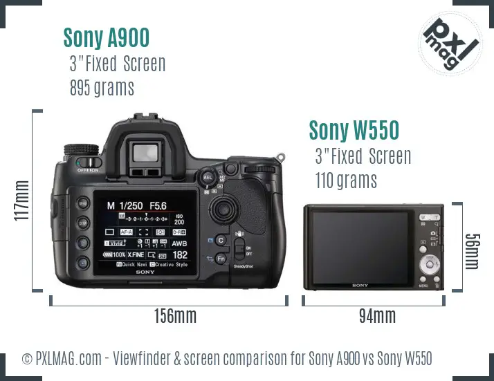 Sony A900 vs Sony W550 Screen and Viewfinder comparison