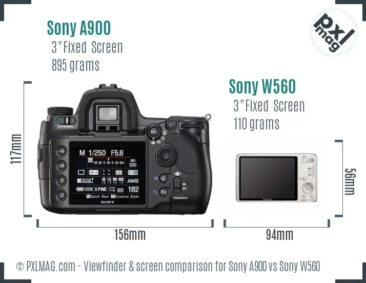Sony A900 vs Sony W560 Screen and Viewfinder comparison