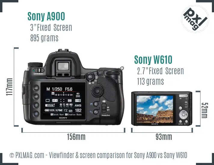 Sony A900 vs Sony W610 Screen and Viewfinder comparison