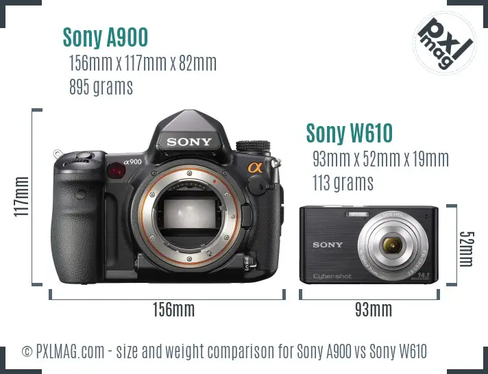 Sony A900 vs Sony W610 size comparison