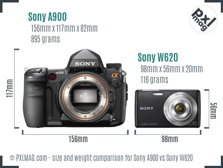 Sony A900 vs Sony W620 size comparison