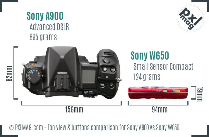 Sony A900 vs Sony W650 top view buttons comparison