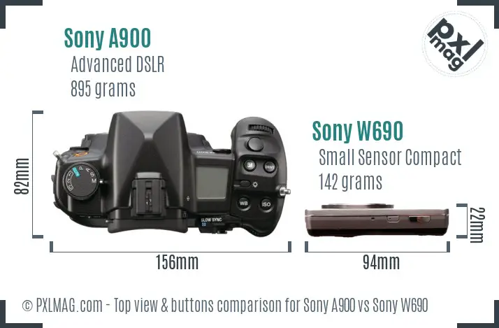 Sony A900 vs Sony W690 top view buttons comparison